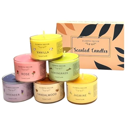 Image of Floryn Decor Small Scented Candles Gift Set for Home Decor, Non-Breakable and Reusable Jars, Fragrances - Lavender, Rose, Vanilla, Jasmine, Sandalwood, Lemongrass (12)