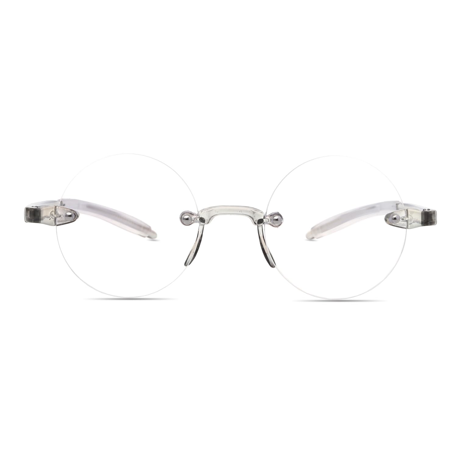 Regalo di Halloween, Occhiali da lettura rotondi senza montatura 46 mm, in policarbonato, anti-luce blu, TR90, unisex, grigi(+1.25 Strength)