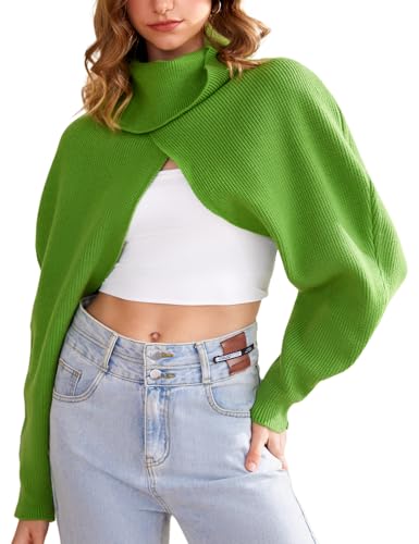 Yimoon Women Turtleneck Bolero Sweater Open Front Rib Knit Shrug Crop Cardigan Long Sleeve Backless Pullover Y2K Crop Top
