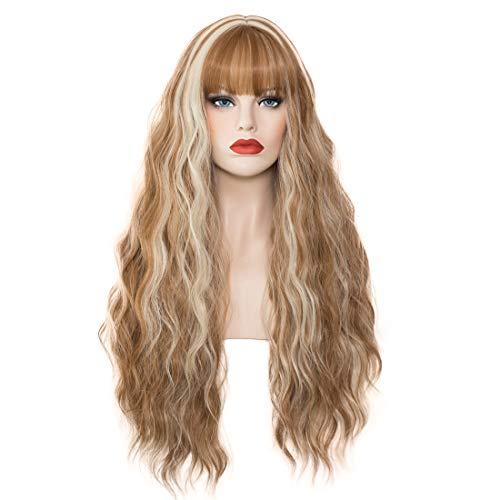 Cying Lin 28" Long Wavy Curly Wig Borwn Mixed Blonde Wigs For Women Natural Cosplay Halloween Wigs Heat Resistant Fun Party Wig Include Wig Cap (Z#Borwn Mixed Blonde, 28 inch)