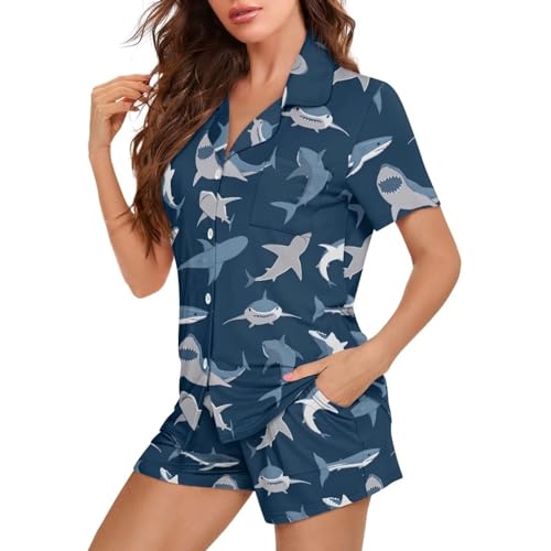 Women's Short Sleeve Sleepwear Button 2 Piece Plus Size Pajamas Casual Soft Stretchy Funny Nightwear with Pockets2