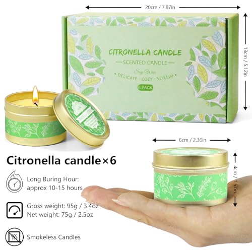 Citronella Candle, Scented Soy Wax Candle Made of Lemongrass Citronella Essential Oil, Portable Tin Candle for Outdoor, Indoor, Garden, Camping, 6 Pack - Image 3