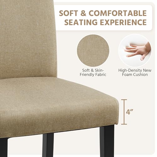 Image of Yaheetech Dining Chairs Set of 4 Fabric Parson Upholstered Kitchen Chairs with Padded Seat and Solid Wood Legs for Dining Room /Restaurant, Armless Design, Khaki