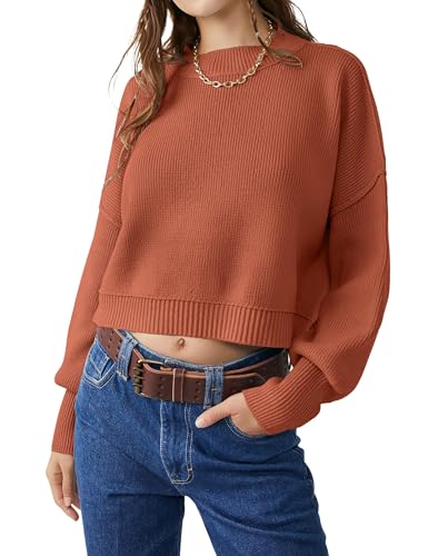VIUTIL Womens Oversized Cropped Sweater Batwing Long Sleeve Crew Neck Knit Pullover Sweaters Tops 2025