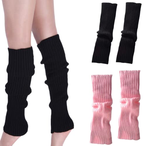 CHENGZI 2 Paar Beinstulpen, gerippte Strick-Beinwärmer, Custume Party, Sport, Yoga, Beinstulpen für Frauen und Mädchen, BK+PK, One size