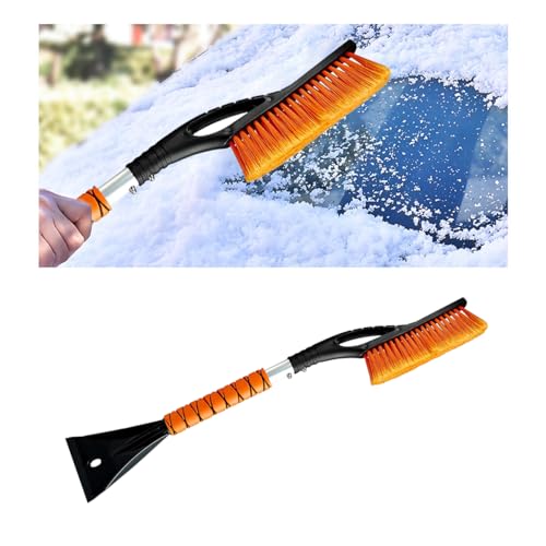 27" Car Snow Brush and Ice Scraper - Aluminum Snow Removal Tool with Ergonomic Foam Grip - Detachable Ice Scraper for Car Windshield and Window - Ice Shovel Tool Car Winter Accessories (Orange)