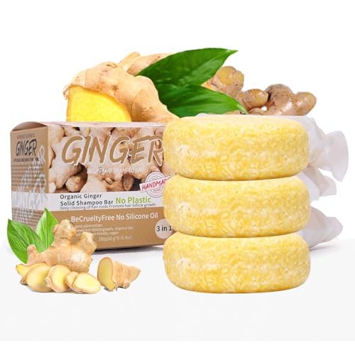Shefave Ingwer Shampoo Bar, 3pcs Ginger Shampoo Bar mit Sheabutter, Kokosöl, Anti-Haarausfall Shampoo Seife für Haarwachstum, nährend, volumenstärkend und stärkend