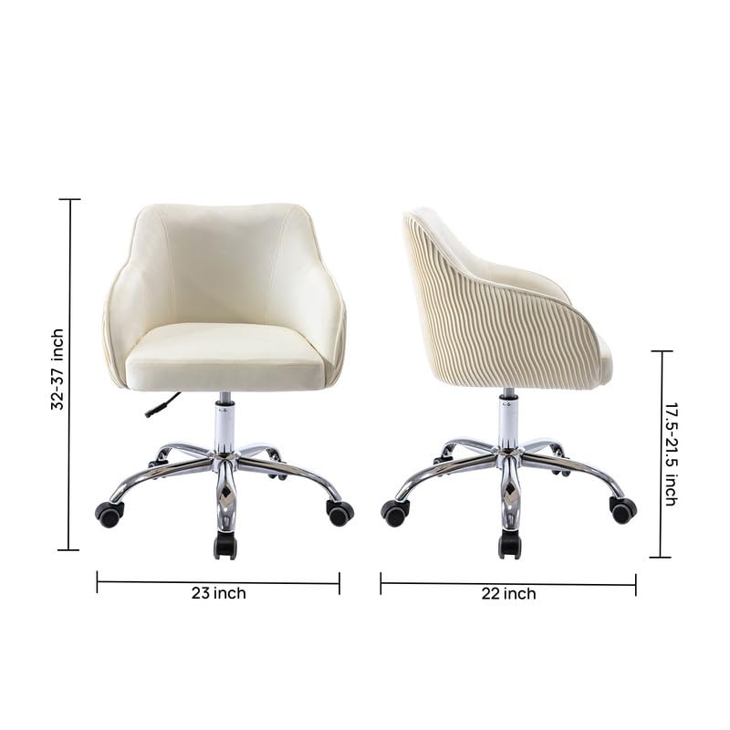 Image of Velvet Office Chair for Home & Office | 360 Swivel Ergonomic Study Armchair | 1-Seater Revolving Computer Desk Chair | Sofa Chair for Adults & Students | White 17 inch Inche Height