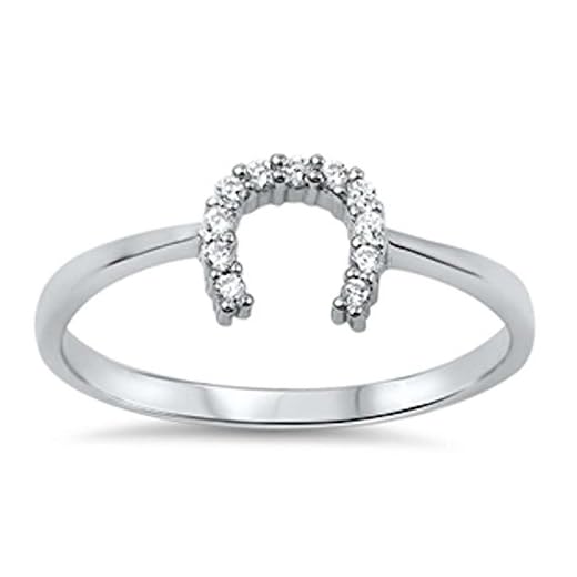 Oxford Diamond Co Horse Shoe Cubic Zirconia .925 Sterling Silver Ring Sizes 6
