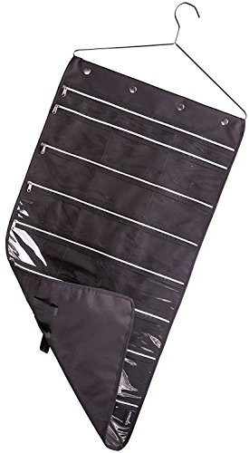 MISSLO 22 Pockets 20 Hooks Oxford Hanging Jewelry Organizer with Zipper Hanger (Pockets & Hooks Black)