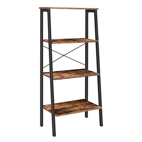 HOOBRO Estantería Escalonada con 4 Niveles, Estantería de Almacenaje de Pie, Estilo Industrial, Estructura Metálica Negra, para la Sala de Estar, Dormitorio, Estudio, Marrón Rústico EBF40CJ01