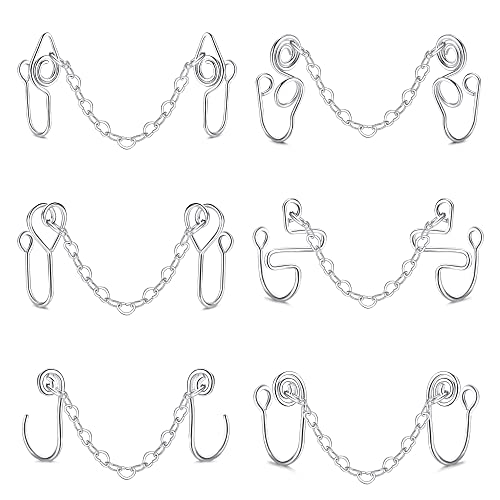 ORAZIO 6Pcs African Nose Cuff with Heart Chain Nose Chain Piercing for Women Men Across Double Fake Nose Ring Chain Non Piercing for Nose Clip On Nose Ring with Chain Nostril Nose Piercing Jewelry