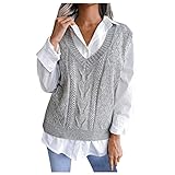 Sweater Vest Women, Plus Size Sweaters for Women Teen Girls Aesthetic V Neck Knit Vest V-Neck Casual Loose Sweater Vest Academia Checkered Light Plaid Vest Argyle Mushroom Print (S, Gray)