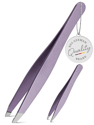 TITANIA® Pincet set – roestvrij pincet met schuine punt + puntige pincet – nauwkeurig roestvrijstalen pincet voor wenkbrauwen, ingegroeide haren en splinters, paars
