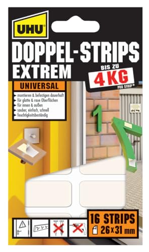 UHU 45450 Doppel-Strips Extrem, 4 kg, 26 mm x 31 mm, 16 Stück,...