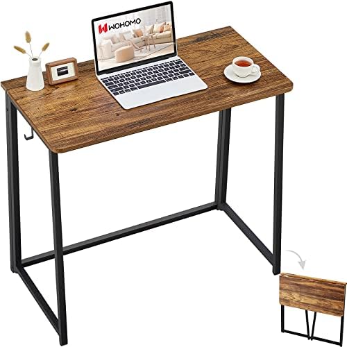 WOHOMO Folding Computer Desk, Small Writing Desk 31.5", Space-Saving Foldable Laptop Table Writing Workstation for Home Office, Easy Assembly, Rustic Walnut