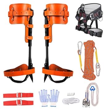 climbing spikes and harness