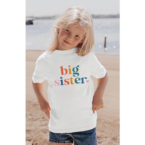 Image of Toddler Big Sister T-Shirt Big Sis Sibling Reveal Crewneck Tee Baby Girls Short Sleeve Announcement Summer Cute Top