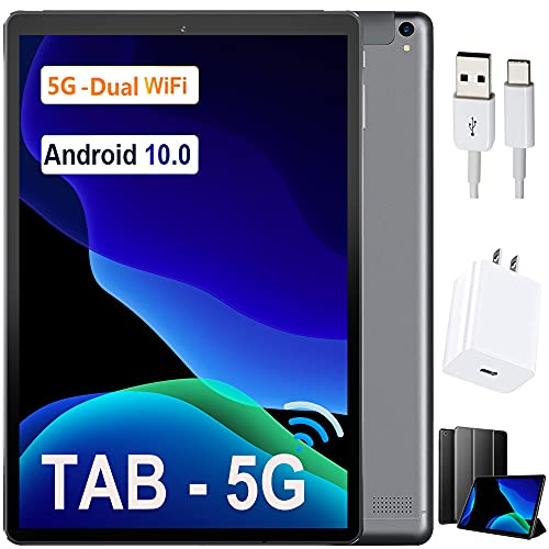 5G Tablet 10 inch HD IPS, 4GB RAM + 64GB ROM Android 10.0, Tablet with 5G Dual Wi-Fi,Bluetooth 5.0,GPS,Type-C (Gray)