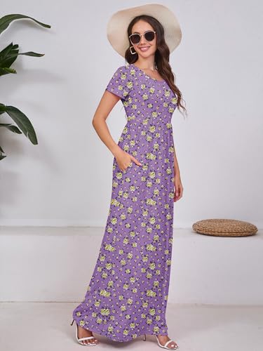 Image of DEARCASE Maxi Dress for Women Short Sleeve Casual Summer Loose Plain Comfy Long Dresses with Pockets