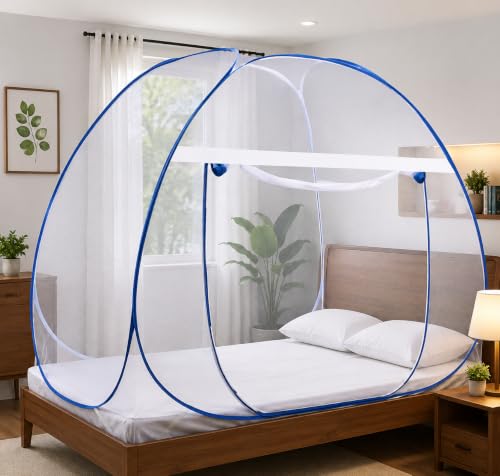 Image of Mosquito Net for Double Bed | King Size Foldable Machardani | 6 x 6 Feet Polyester 30GSM Strong Net (Pack of 1)
