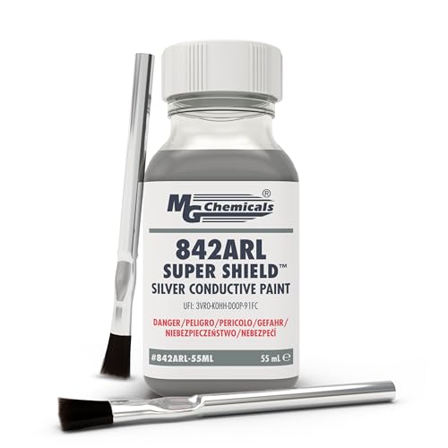 MG Chemicals Super Shield Silver Conductive Paint, 842ARL-55ML, 55 mL bottle with horse hair brushes