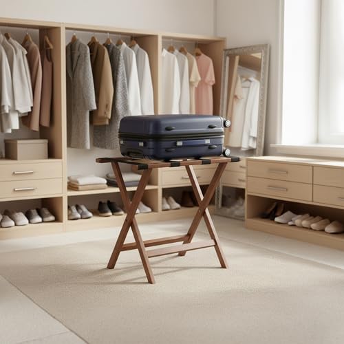 Relaxdays Kofferständer, klappbar, Premium-Bambus, HxBxT: 52x58x37,5 cm, Gepäckständer Gurte, Kofferablage Hotel, braun