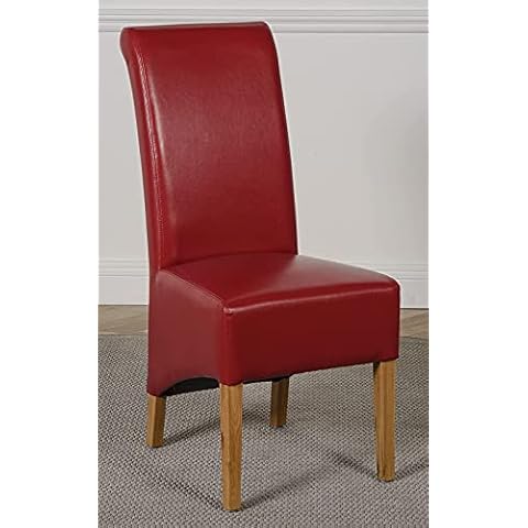 OAK FURNITURE KING Montana Set of 4 Dining Chairs Set Burgundy Leather Chairs for Dining Room or Kitchen | High Back Burgundy Dining Chairs Set 4 with Oak Legs and Nylon Glides Cover