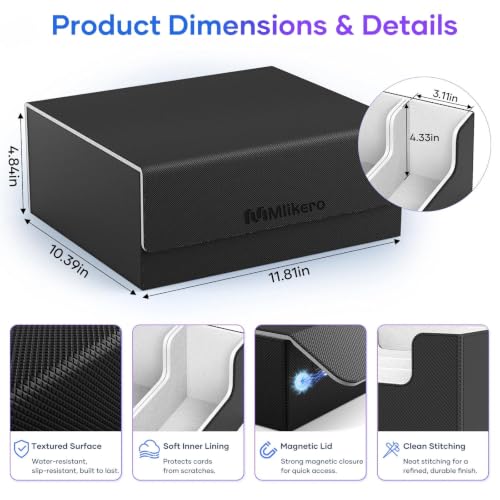Image of Mlikero Card Deck Case for Trading Cards 1800+, Trading Card Storage Box Fits Toploader and Magnetic Card Holder, Leather Magnetic Closure Deck Box Fit for MTG, TCG