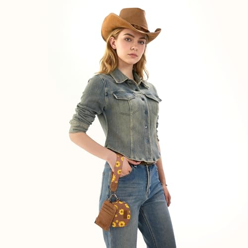 Image of Wrangler KeyChain Wristlet Wallets for Women Sunflower Floral Dual Pouch Wristlet Western Credit Card Holder Wallet with Zipper Pocket