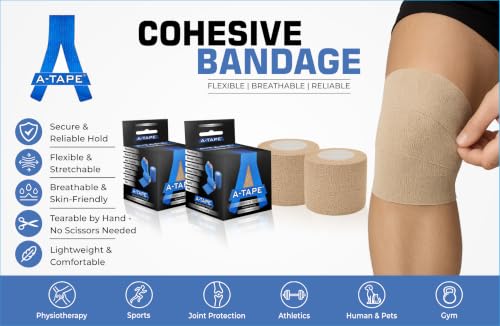 Image of Cohesive Self Adhesive Bandage | Self-Adhesive Compression Wrap - Sports, Gym & Joint Protection Tape | (Reusable & Waterproof, 5 cm X 4.5 Mtr) Crepe Bandage Pack of 2 (Red, Blue)