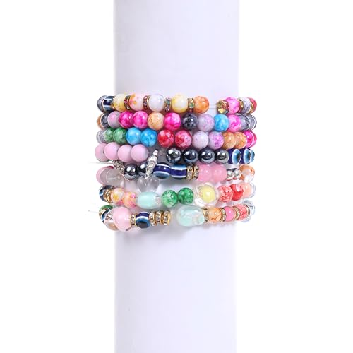 Image of Ambitieux DIY Bracelet Making Kit for Girls - 12 Types Colorful Beads with Charms, Elastic Thread, Earrings, Clasps & Rings - Jewellery Craft Kit for Kids, Birthday Return Gift, Rakhi Special Set for 2 3 4 5 6 7 8 9 10 years (Glass marble)