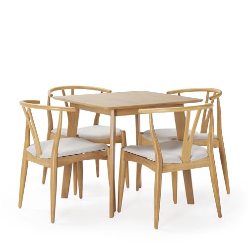 HOMN LIVING Juego de Mesa de Comedor cuadrara 80x80 cm y 4 sillas de Comedor Rustic Color Roble