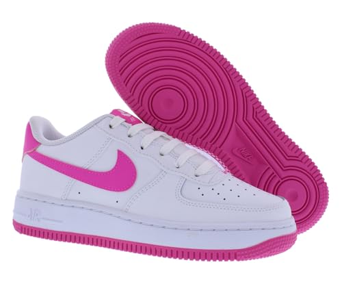 Nike Air Force 1 Big Kids' Shoes (FV5948-102, White/Laser Fuchsia) Size 4.5