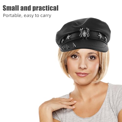 Chapeau fedora à large bord avec détails rivets punk et calotte plate - 4