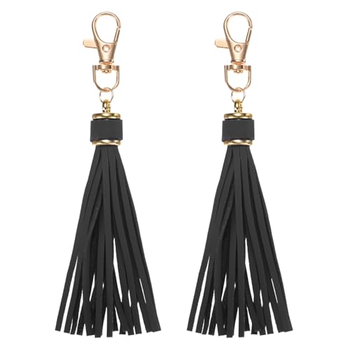 M METERXITY 2-Pack PU Leather Tassel with Rings 5.9 Inch,Black