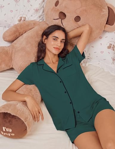 Image of Ekouaer Womens Pajamas Set Soft Classic Notch Collar Bride Pjs Comfy Short Sleeve Sleepwear Loungewear