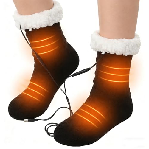 USB Heated Floor Socks Slippers Indoor Non-Slip Winter Foot Warmer Heating Footwear Fleece Knit Socks for Women Men