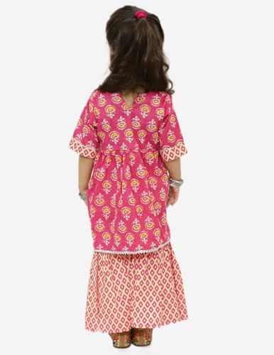 Baby Girls Cotton Sanganeri Printed Frock Style Kurti With Printed Sharara Dress3