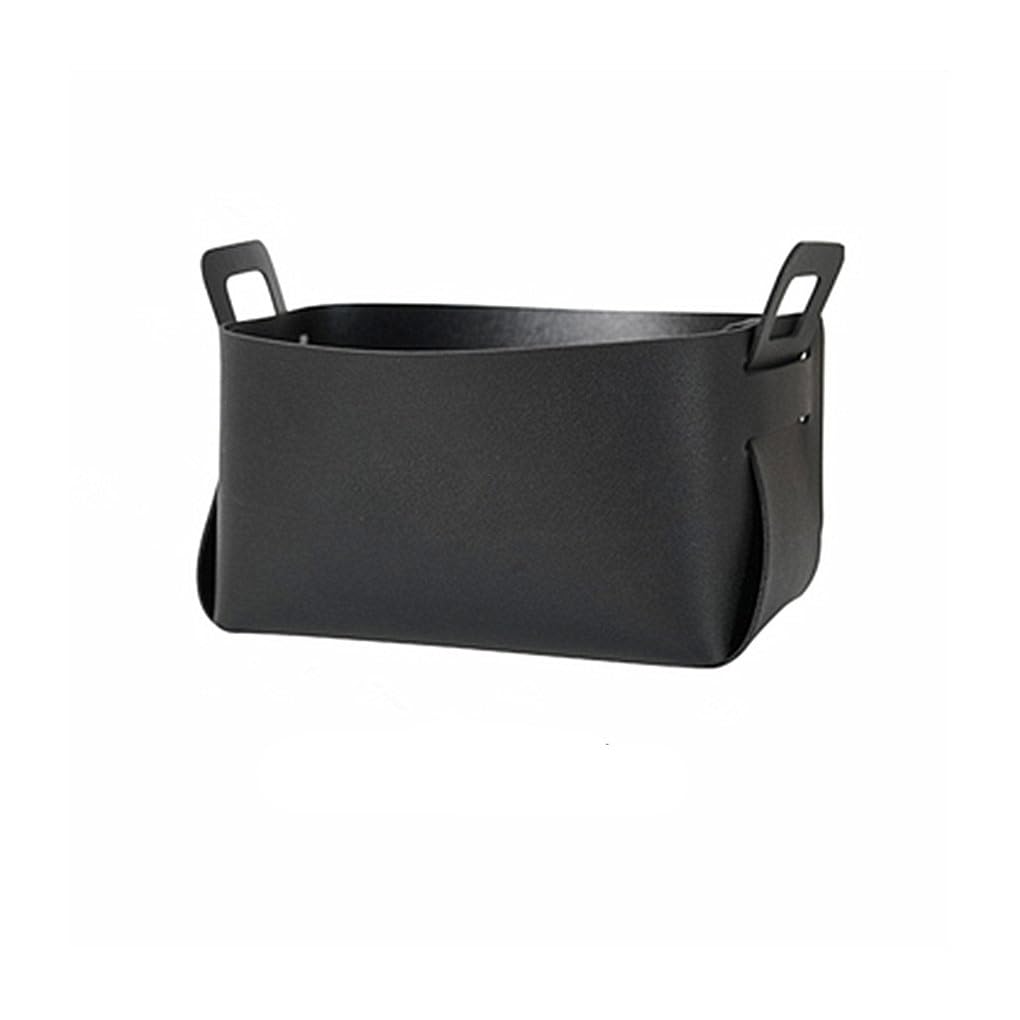 WOVEBIUS Storage Basket Leather Desktop Organizer with Handle Holder Dresser Box Detachable Cosmetic Sundries Decoration Black L