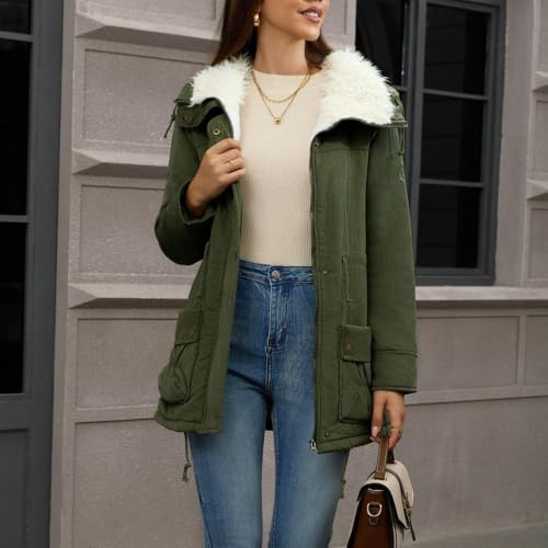 Womens Parka Witner Coats Trendy Winter Warm Fleece Lined Lapel Jackets - image 4