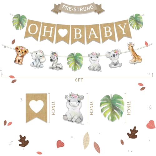 Image of Weecent Pre-Strung 6ft Burlap Oh Baby Banner for Safari Baby Shower Decorations Jungle Animals Girls Gender Reveal Party Decor