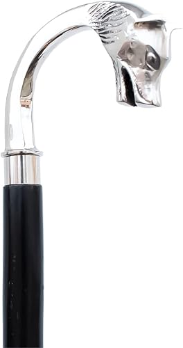 Miniatura 3 de Riylox Bastón de latón hecho a mano con cabeza de lobo con mango de latón, diseño victoriano vintage, bastón para hombres y mujeres, plegable,