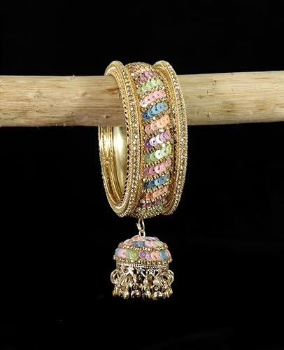 Image of NMII Ethnic Wear Bangles Gold-Tone Alloy with Musical Ghungroo Charms | Women Fashionable Jewelry | Designer Bracelet Bangles For Girls | Viral Kashmiri Chudiya for Weddings, Festivals & Parties