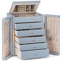 Dajasan Scatola Portagioie a 6 Livelli, Portagioie Grande con 5 Cassetti e Specchio, Porta Gioielli Per Archiviare Anelli, Orecchini, Collane, Braccialetti, Fumo Blu