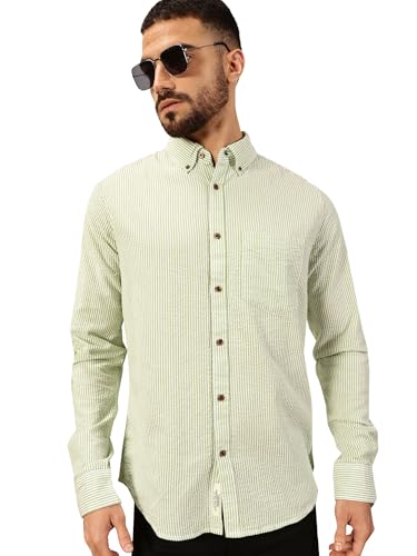 Image of Thomas Scott Men's | Slim Fit | Striped Design | Button-Down Collar | 100% Cotton Casual Shirt for Mens