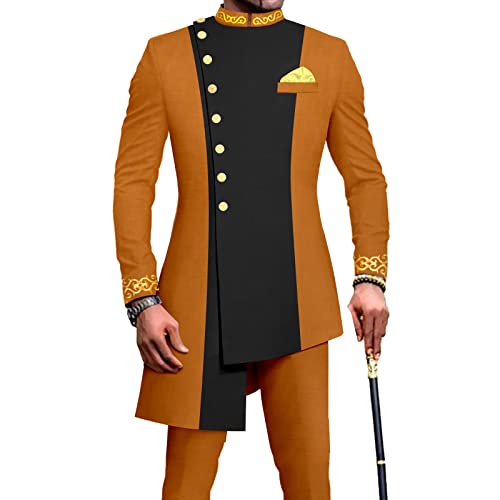 African Suits for Men Single Breasted Embroidery Blazer and Pants 2 Piece Set Dashiki Outfits Party Wedding