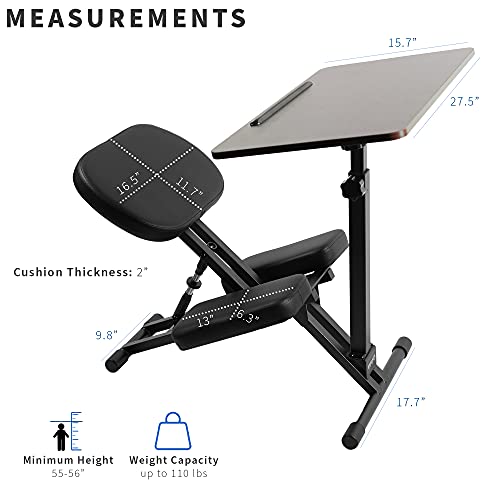 Image of VIVO Kids' Kneeling Chair with 28 x 16 Inch Desk, Young Student Height Adjustable Posture Stool with Tilting Table for Home Study, Max 110 lbs, Black Cushions, Dark Wood Desktop, DESK-KN02D