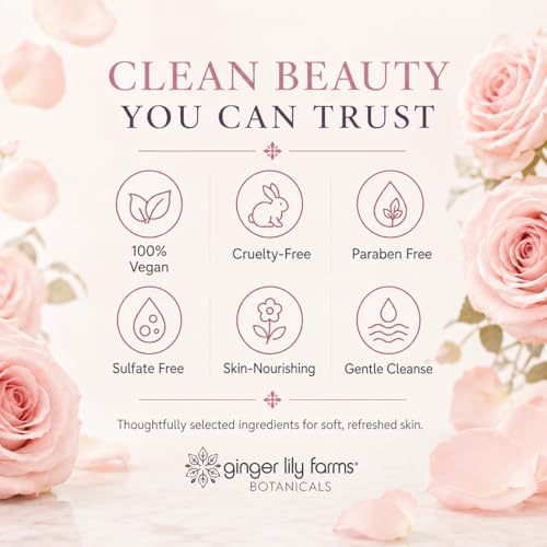 Image of Ginger Lily Farms Botanicals Body Wash, 16.9oz /6pk, Whispering Rose | 100% Vegan & Cruelty-Free | Nourishing Bath & Shower Gel for All Skin Types