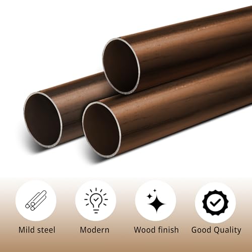 Image of FAPBADRI Curtain Rod /Pipe Heavy Quality Mild Steel for Home /office door, window, shower, 1 inch diameter (25mm), Color - Wooden, Length - 36 inches (3 feet), 3 Pipes